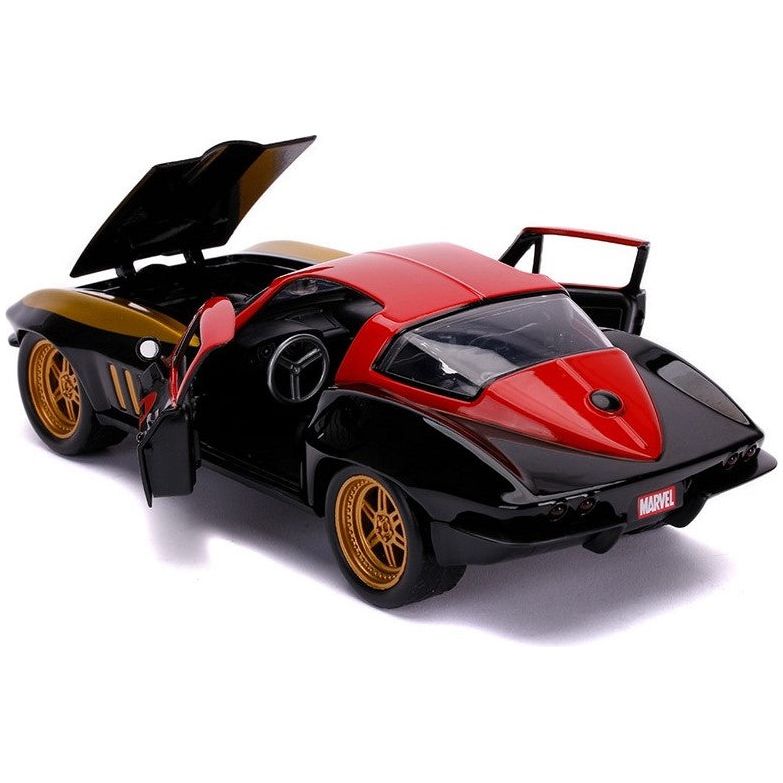 Jada Metals Black Widow & 1966 Chevy Corvette - Modellauto inkl. Figur