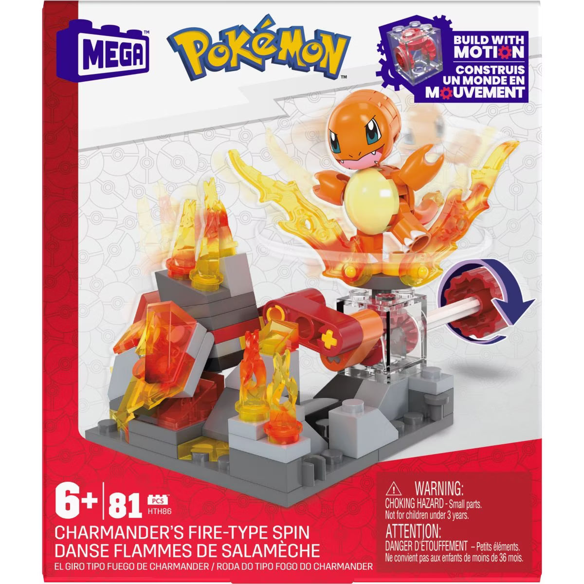 Mattel - HTH86 - Mega - Pokémon - Glumandas feurige Drehung, Bausatz, 81 Teile