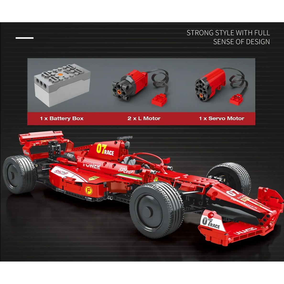 Reobrix 11007-D - Technik F1 Rennauto Klemmbausteine Set mit 2,4 Ghz Power Funktions
