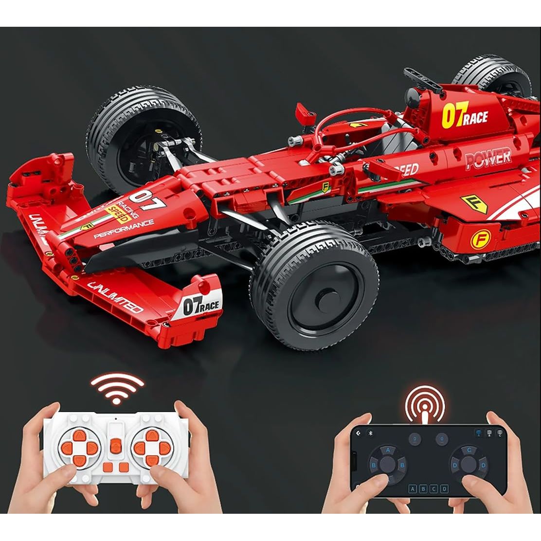 Reobrix 11007-D - Technik F1 Rennauto Klemmbausteine Set mit 2,4 Ghz Power Funktions