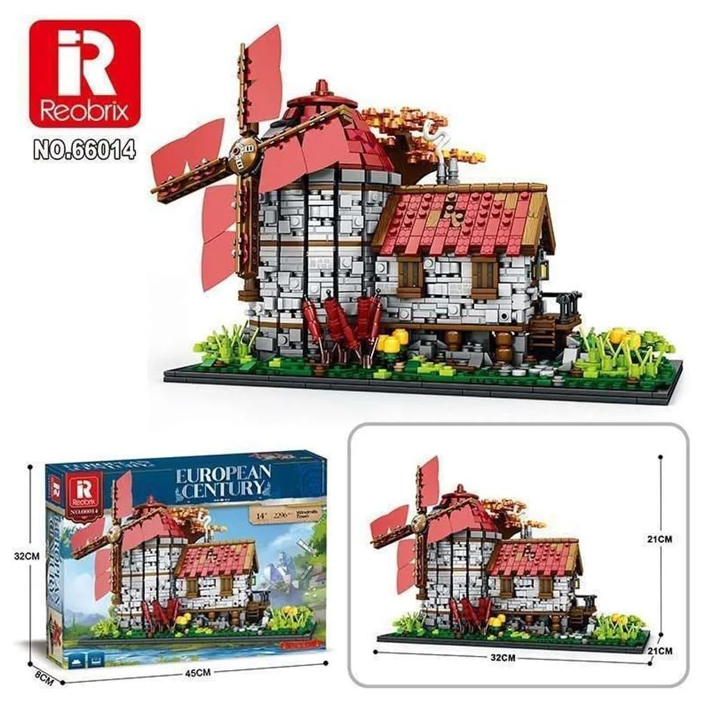 Reobrix 66014 - Mittelalter Windmühle Klemmbausteine Set, 2296 Bausteine