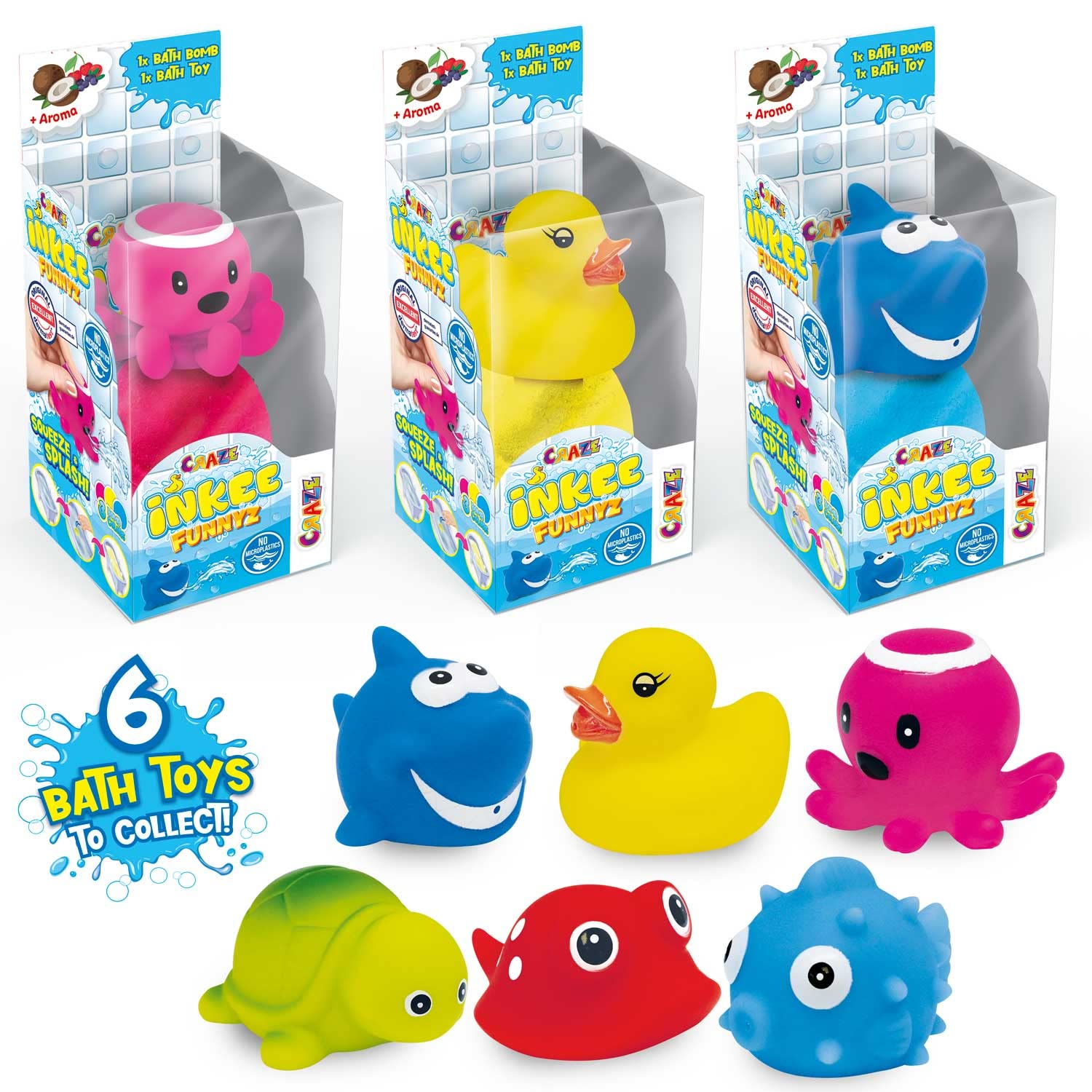 CRAZE - 28568 - INKEE Funnyz Badekugel und Gummi-Wassertier, Badebombe und Spielzeug