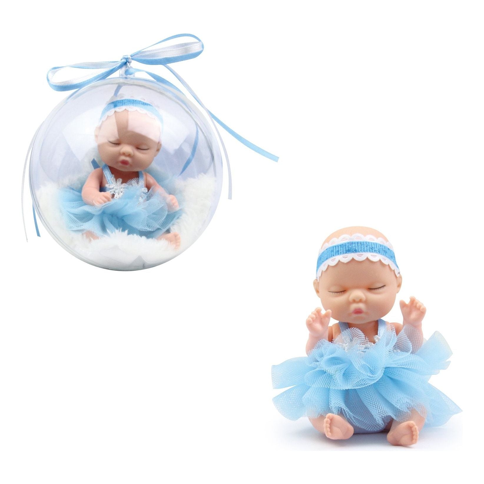Mini Baby Puppe mit Flauschiger Felldecke in der Deko Kugel