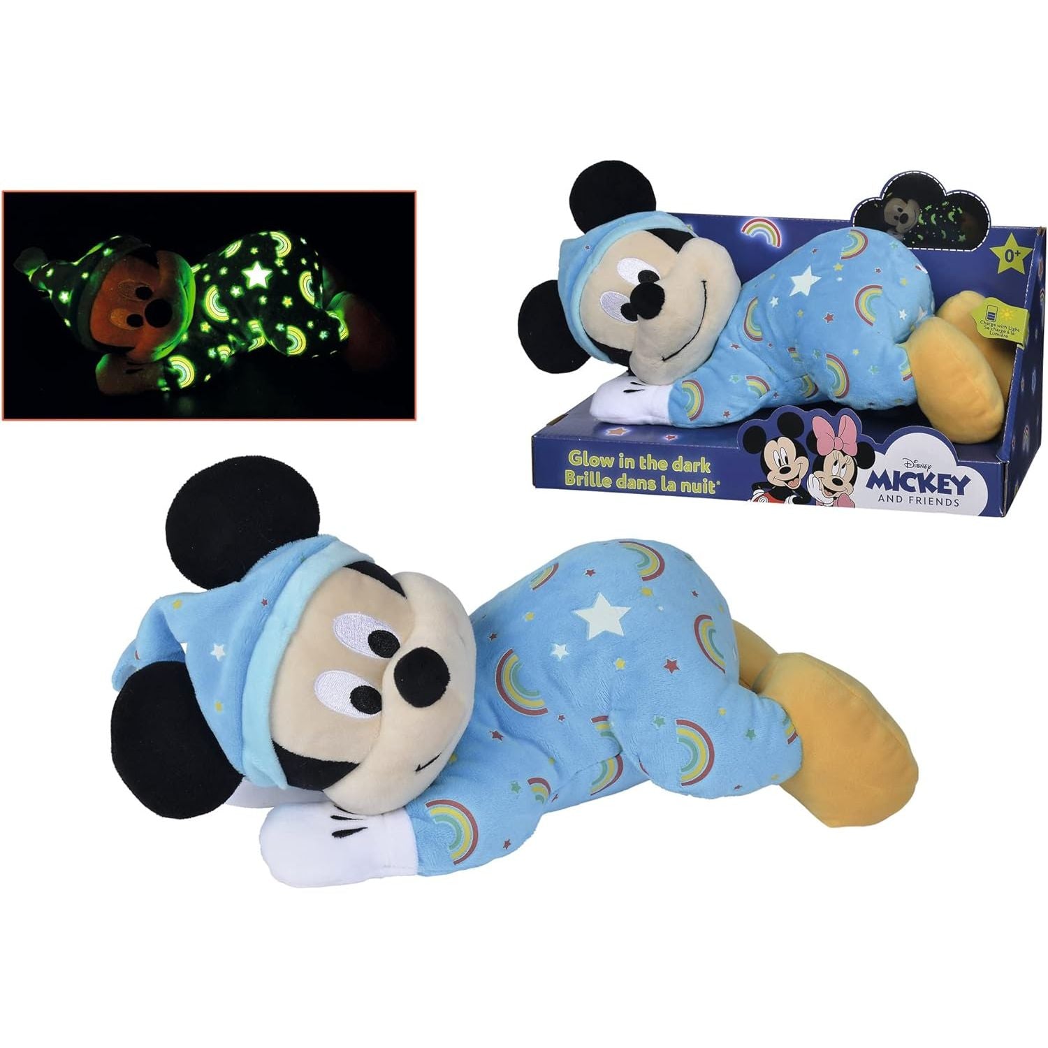 Mickey Maus Kuscheltier Baby im Strampler 30 cm - Glow in the Dark