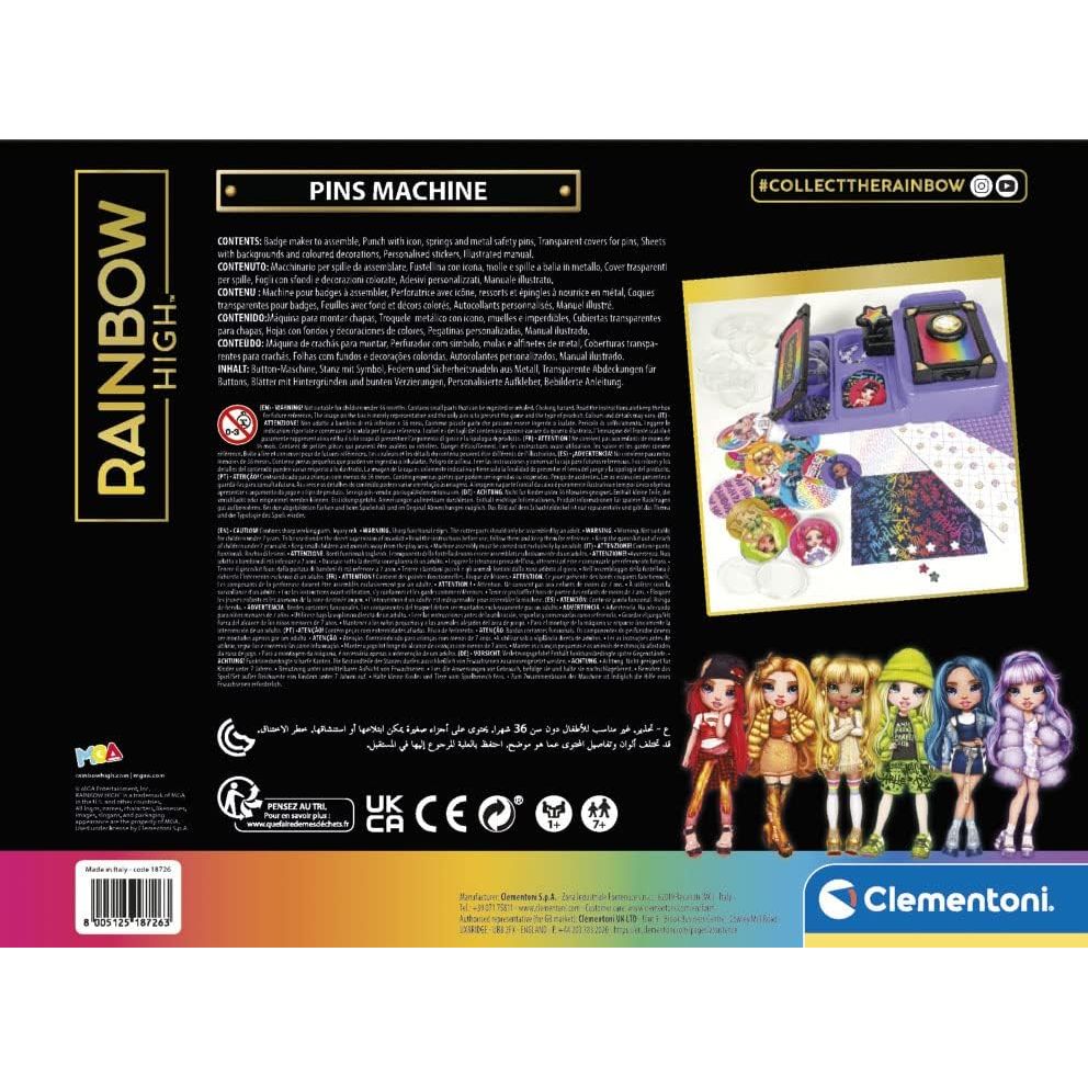 Clementoni - 18726 - Rainbow High Kreativspielzeug, Button-Maker, Anstecker