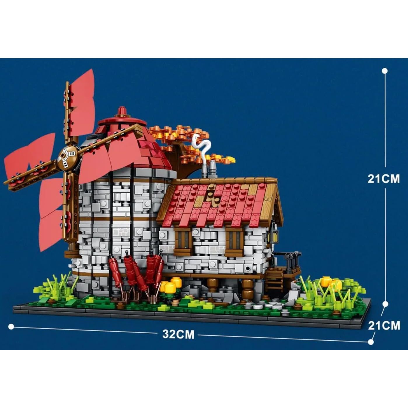 Reobrix 66014 - Mittelalter Windmühle Klemmbausteine Set, 2296 Bausteine