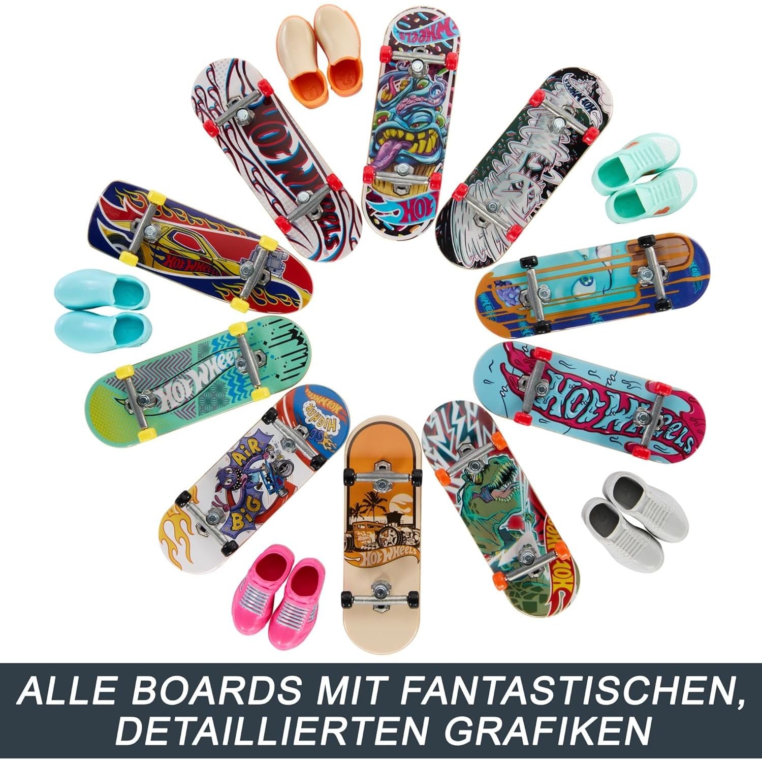 Mattel HTP59 - Hot Wheels - Skate-Fingerboards 10er-Pack, Finger-Skateboards