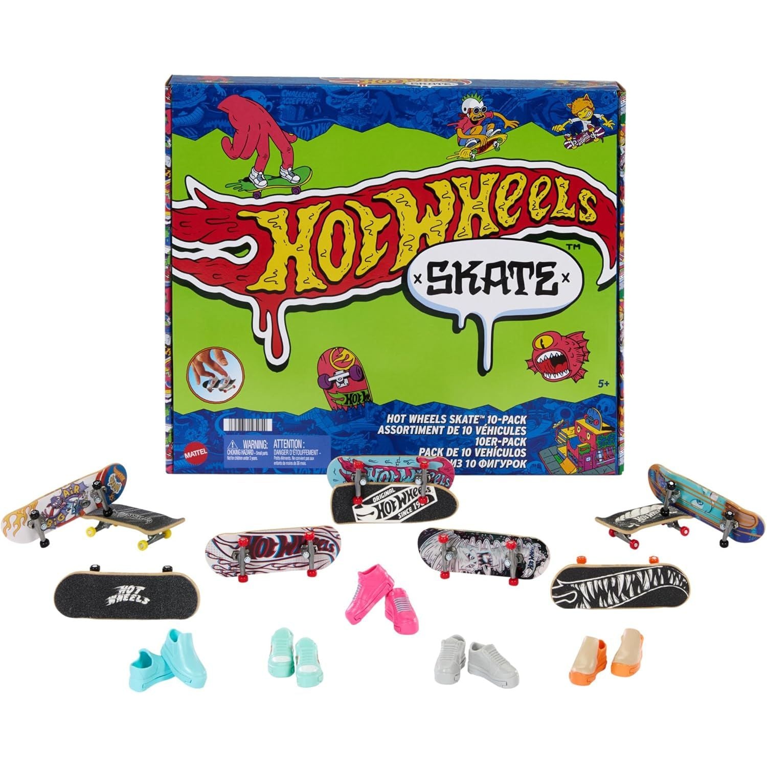 Mattel HTP59 - Hot Wheels - Skate-Fingerboards 10er-Pack, Finger-Skateboards