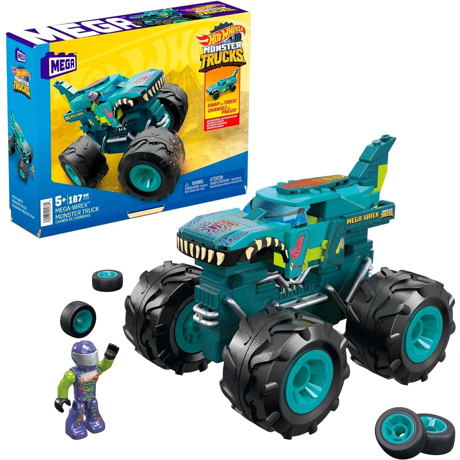 Mattel HDJ95 - Hot Wheels - Mega Construx - Mega-Wrex, Bauset mit 187 Teile