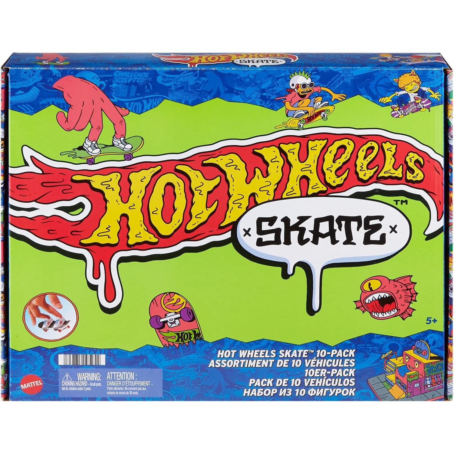 Mattel HTP59 - Hot Wheels - Skate-Fingerboards 10er-Pack, Finger-Skateboards