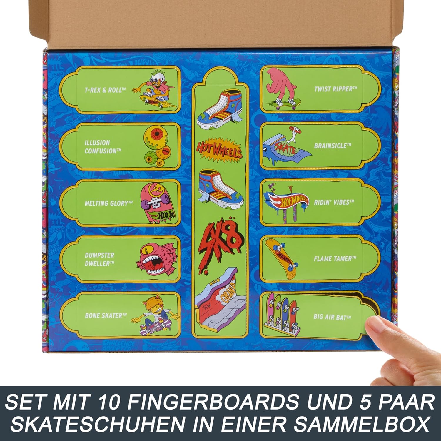 Mattel HTP59 - Hot Wheels - Skate-Fingerboards 10er-Pack, Finger-Skateboards