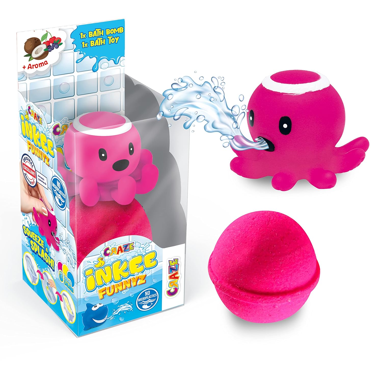 CRAZE - 28568 - INKEE Funnyz Badekugel und Gummi-Wassertier, Badebombe und Spielzeug