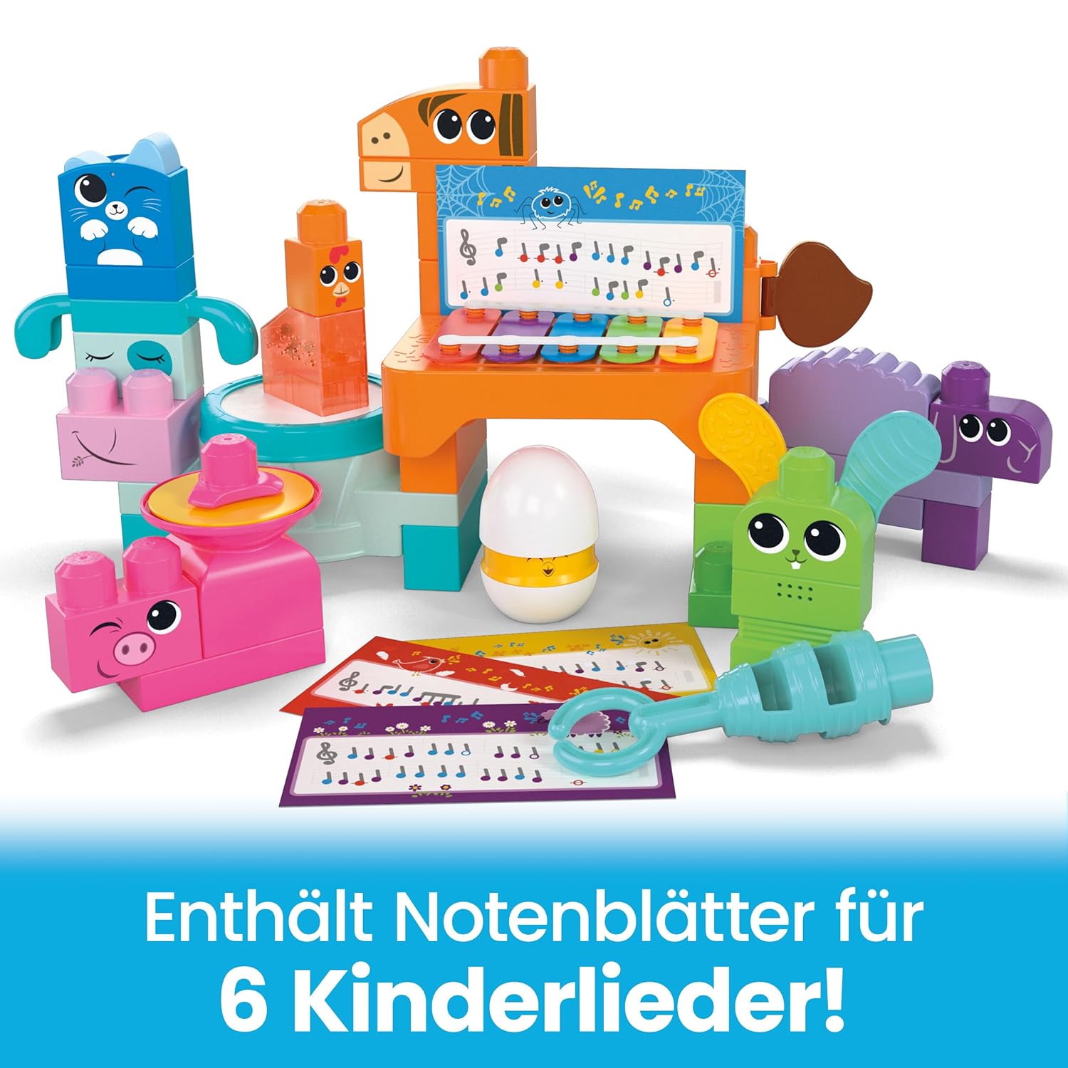 Mattel - HPB46 - MEGA BLOKS Fisher-Price Musikspaß Bauernhoftiere sensorisches Blockspielzeug (45 Teile) für Kinder