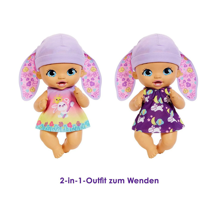 Mattel - My Garden Baby - Zahnputzspaß Hasen-Baby Puppe - Lavendel (30 cm) mit 3 Zubehörteilen und 2-in-1-Outfit, rosa Mütze