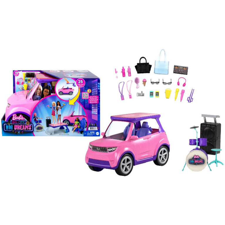 Mattel - GYJ25  - Barbie - Bühne Frei für große Träume - SUV Auto inkl. Bühne und Zubehör