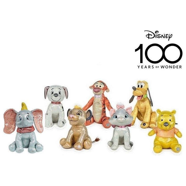 Disney 100th Anniversary die Plüschhelden Tigger, Winnie Pooh, Simba, Dumbo oder Pluto in Glitzer mit Sound 32cm