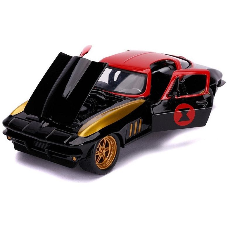 Jada Metals Black Widow & 1966 Chevy Corvette - Modellauto inkl. Figur