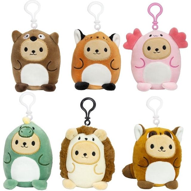 Kawaii - Plüsch Schlüsselanhänger Bär im Tierkleid, 6 zum Sammeln und Tauschen, 10 cm