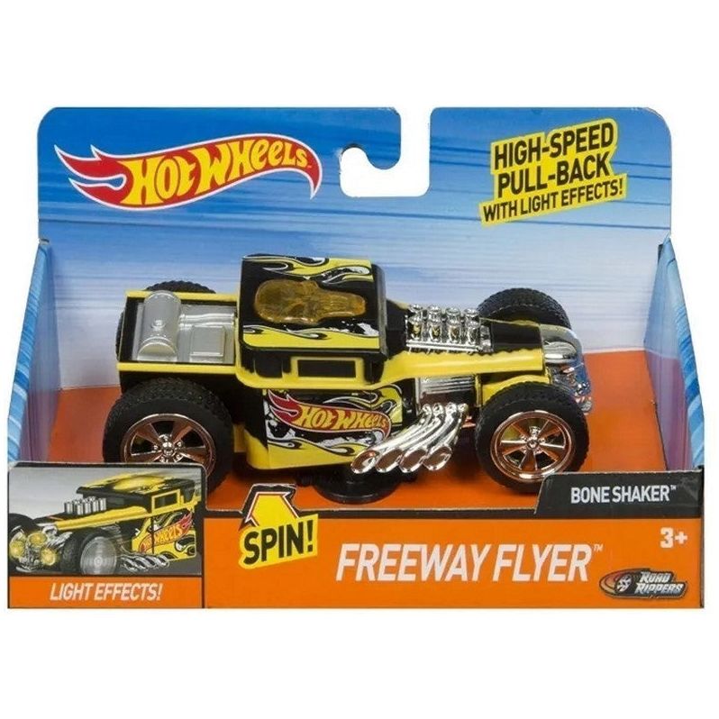 Hot Wheels - Freeway Flyer Bone Shaker Pull back & Light, Spielzeugauto