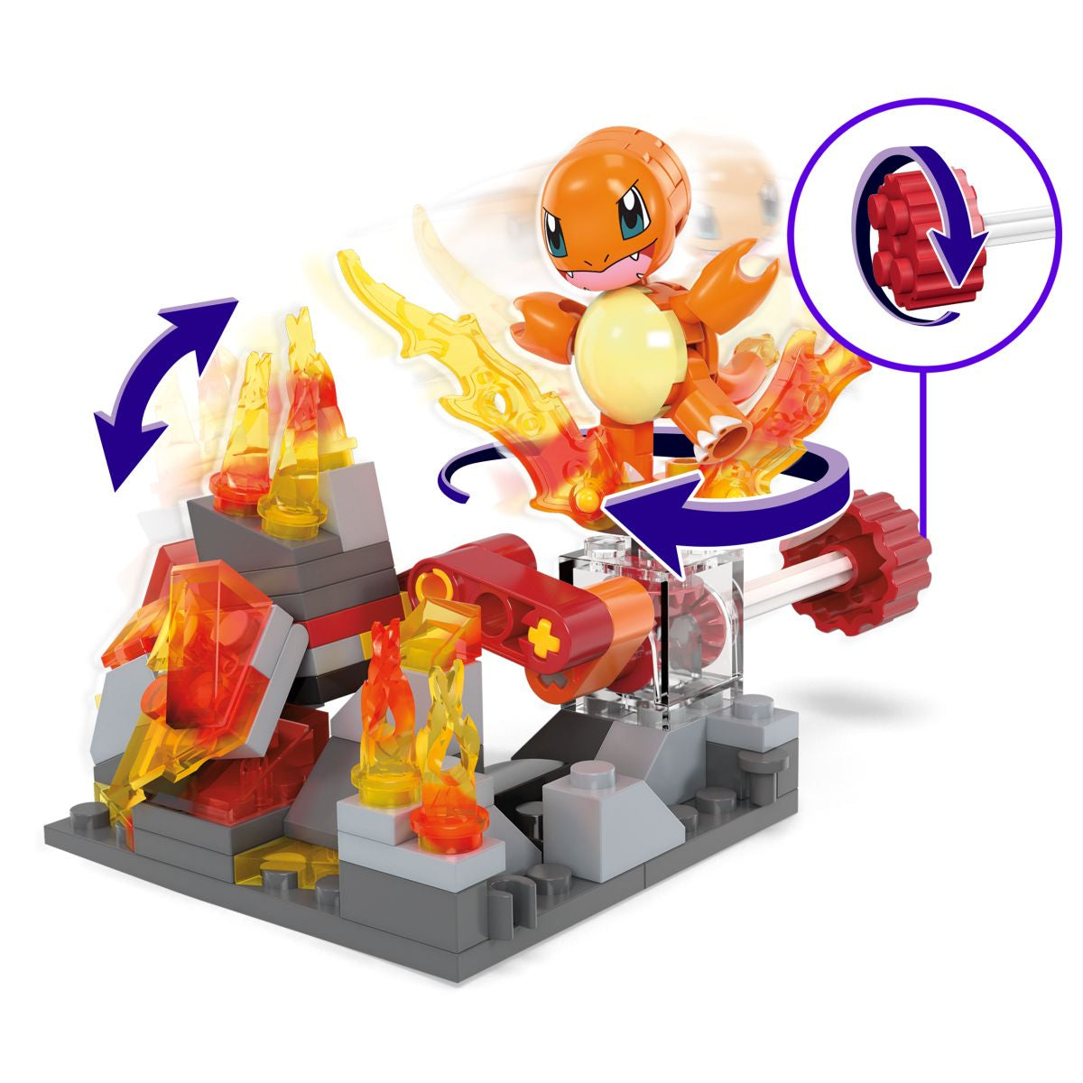 Mattel - HTH86 - Mega - Pokémon - Glumandas  feurige Drehung, Bausatz, 81 Teile
