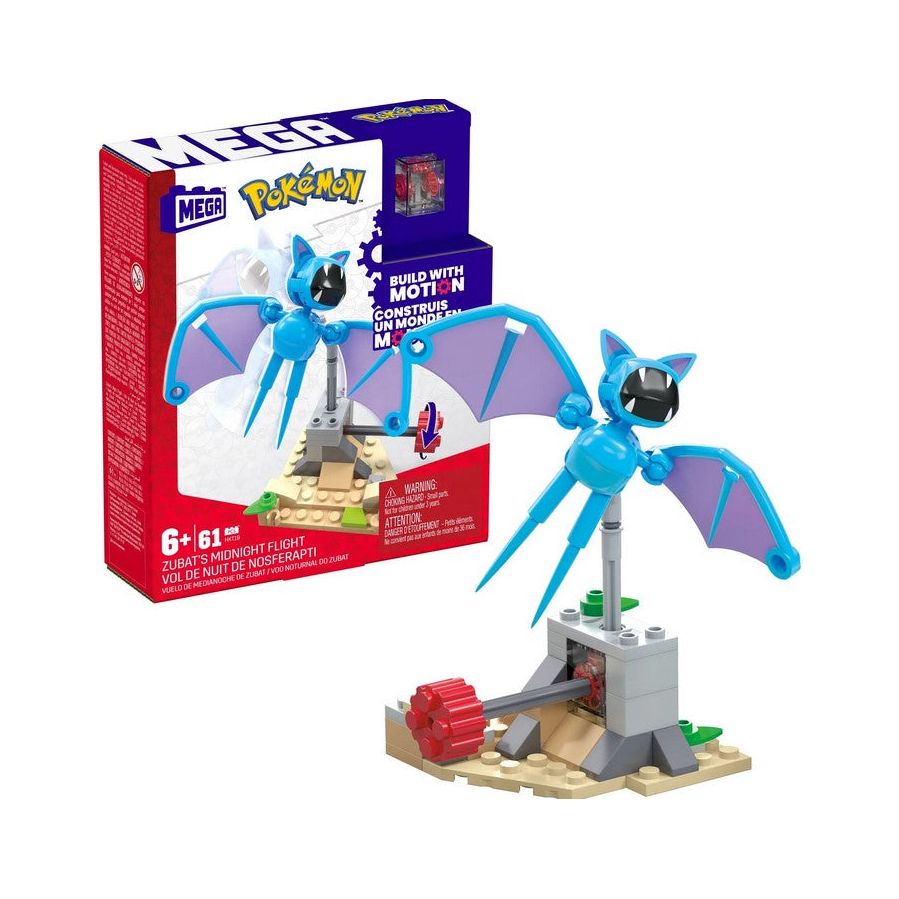 Mattel HKT19 - Pokemon - Mega Blocks - Bausatz, 61 Teile, Zubats Mitternachtsflug