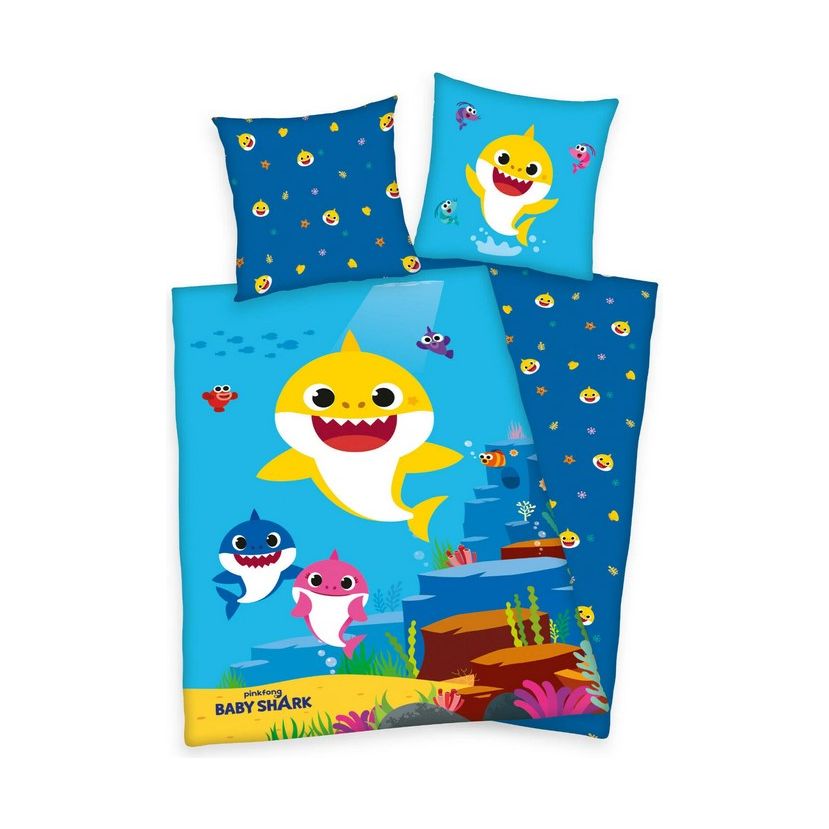 Baby Shark Kinder Bettwäsche - 135x200 + 80x80 - Wende Motiv - Haie Fische