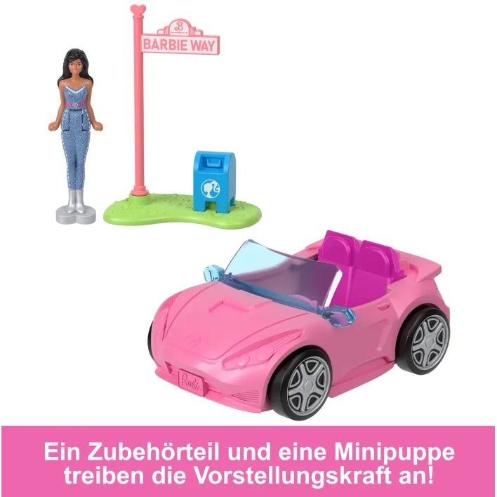 Mattel - HYF42 - Barbie - Mini Barbie Land - Mini Spielset, Puppe mir Cabrio