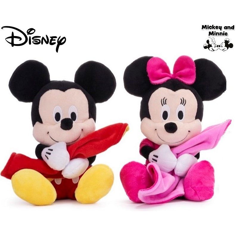 Disney -  Plüschtier - Mickey Mouse oder Minnie Mouse mit Kuscheldecke 22cm