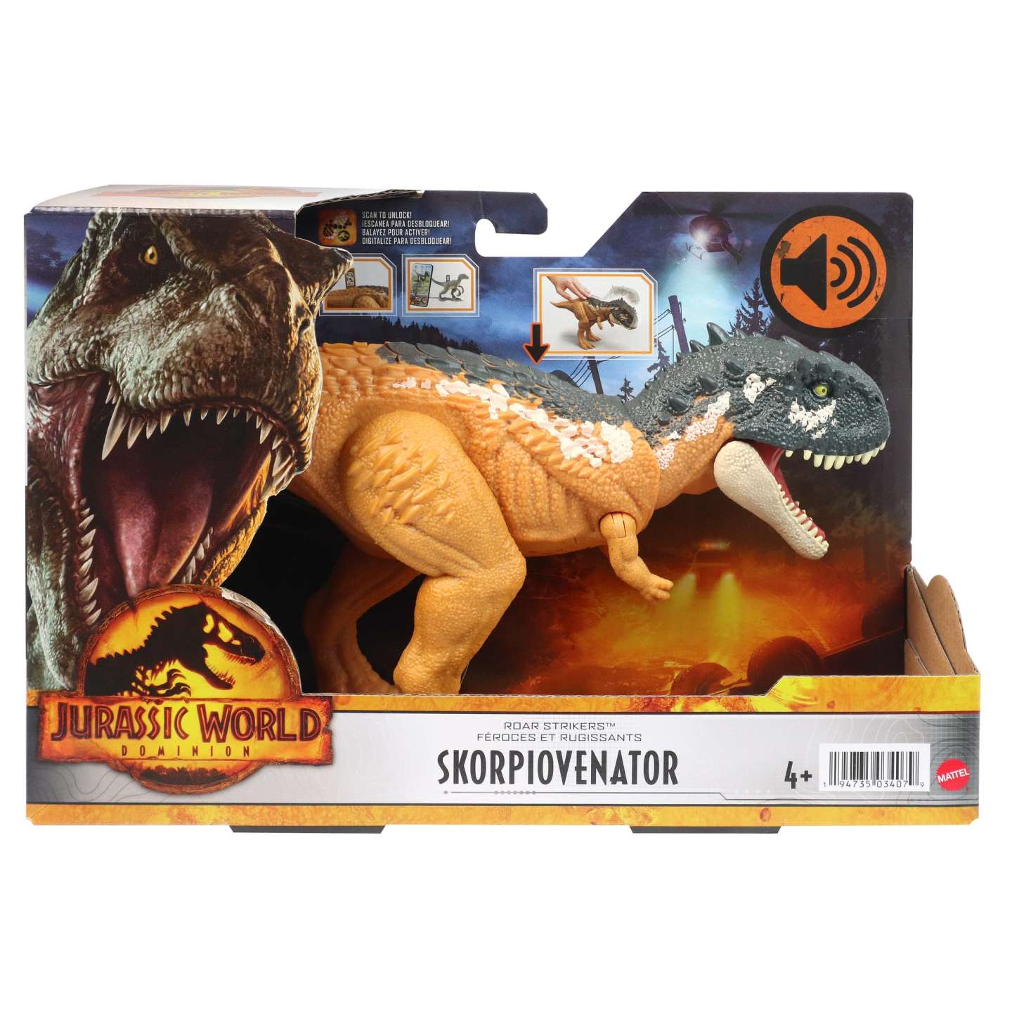 Mattel HDX37 - Jurassic World Roar Strikers Skorpiovenator Dinosaurier Spielzeug