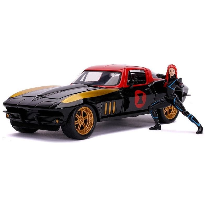 Jada Metals Black Widow & 1966 Chevy Corvette - Modellauto inkl. Figur