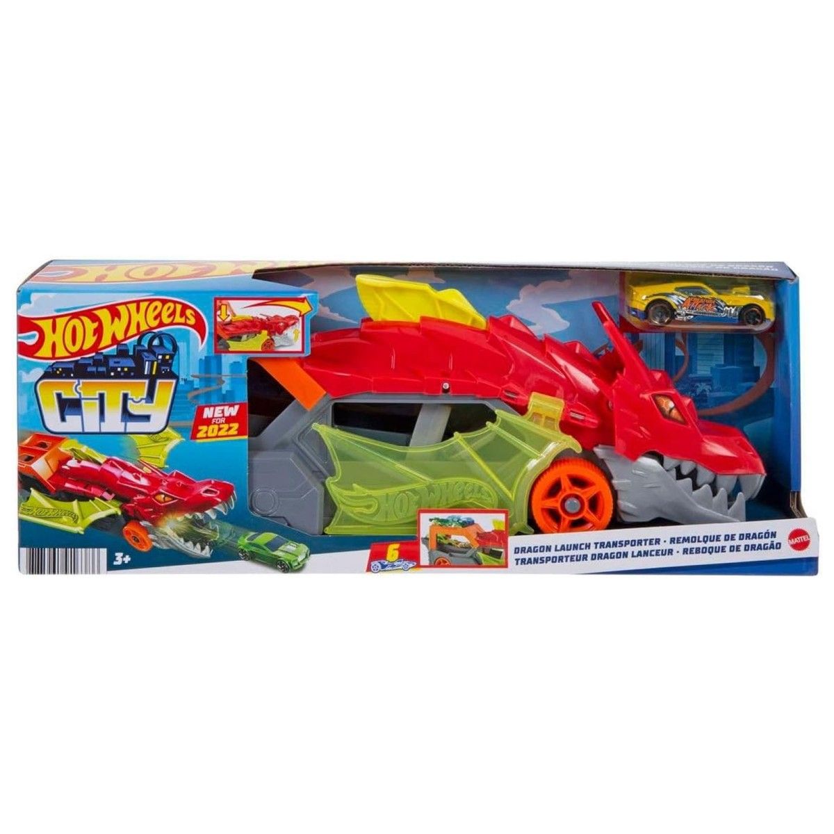 Mattel - GTK42 - Hot Wheels - City - Drachen Starter-Transporter mit einen Fahrzeug 1:64