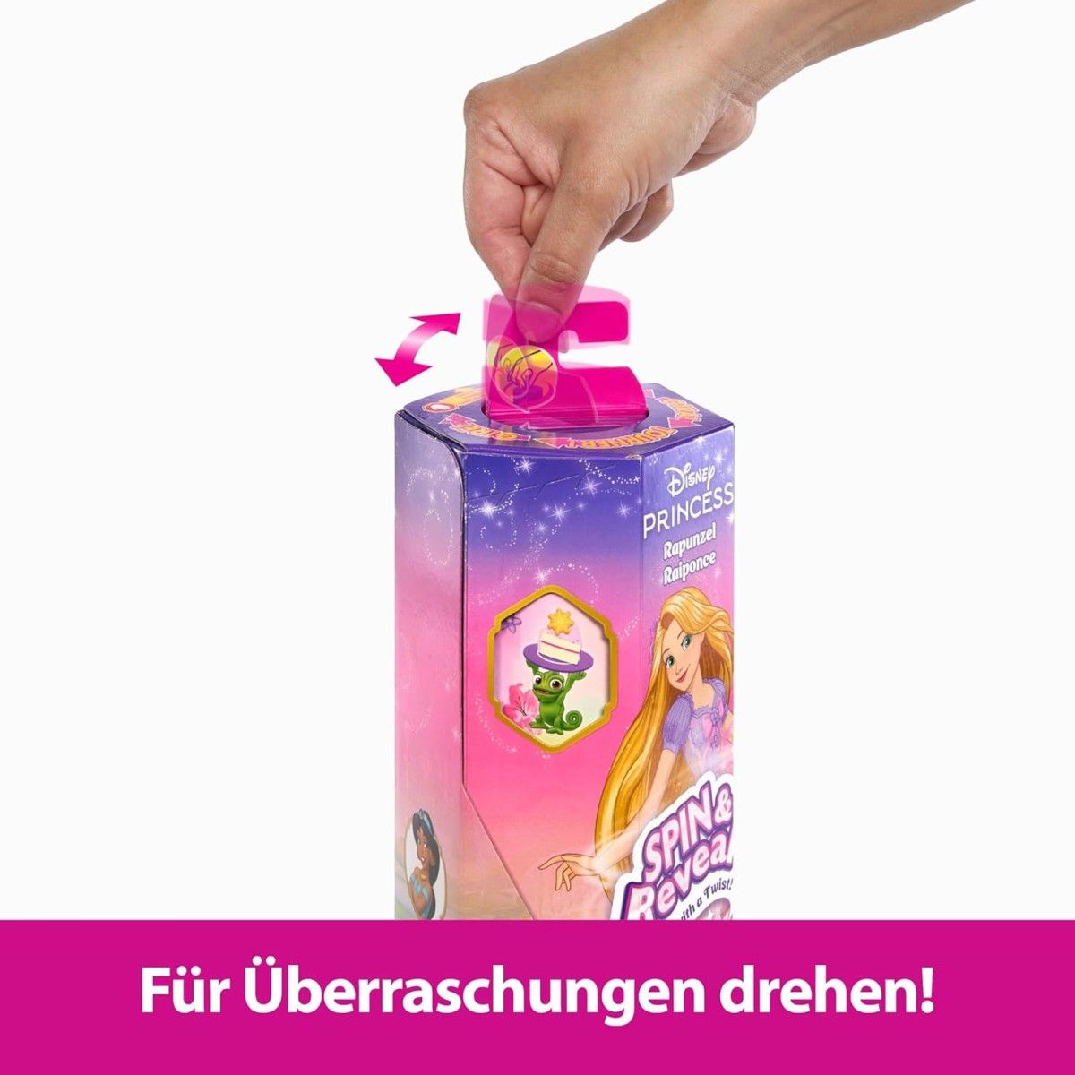 Mattel - HTV86 - Disney Princess - Spin & Reveal - Puppe mit zusätzlichen Überraschungen, Rapunzel