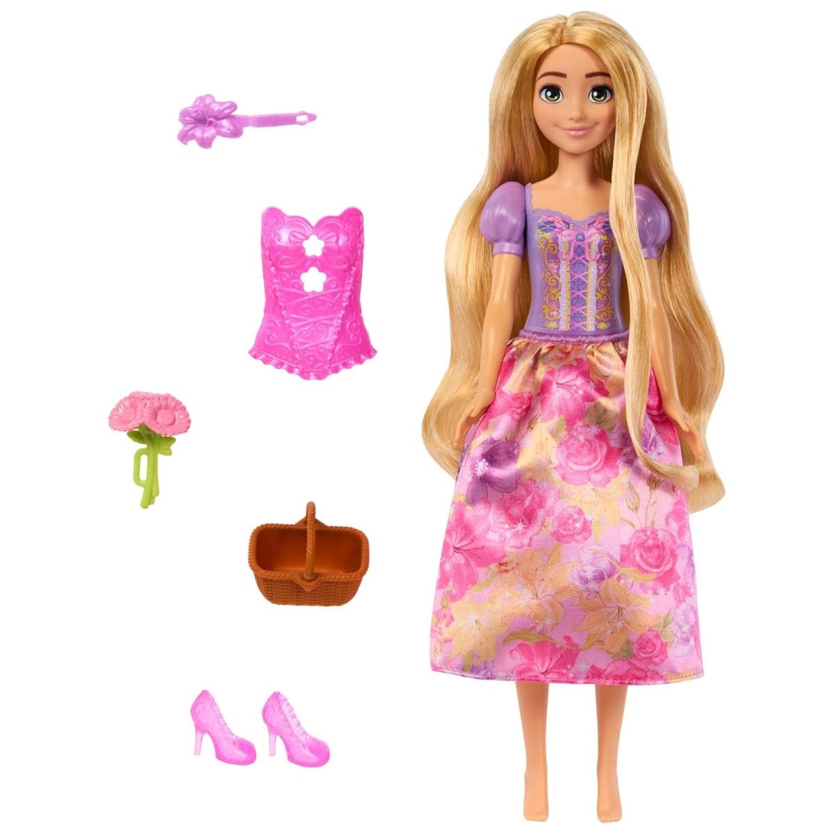 Mattel - HTV86 - Disney Princess - Spin & Reveal - Puppe mit zusätzlichen Überraschungen, Rapunzel